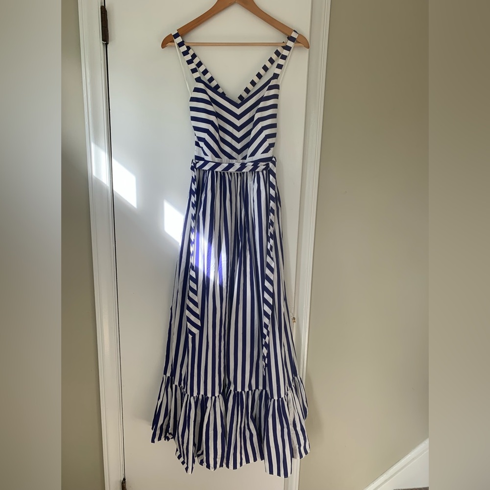 J.Crew blue and white striped maxi dress
